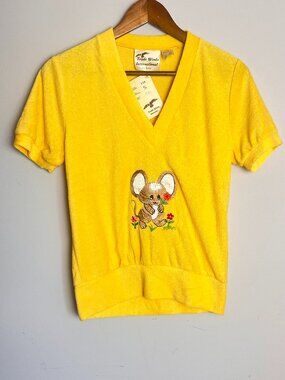 80's Deadstock Terrycloth leisurewear t shirt with embroidered mouse